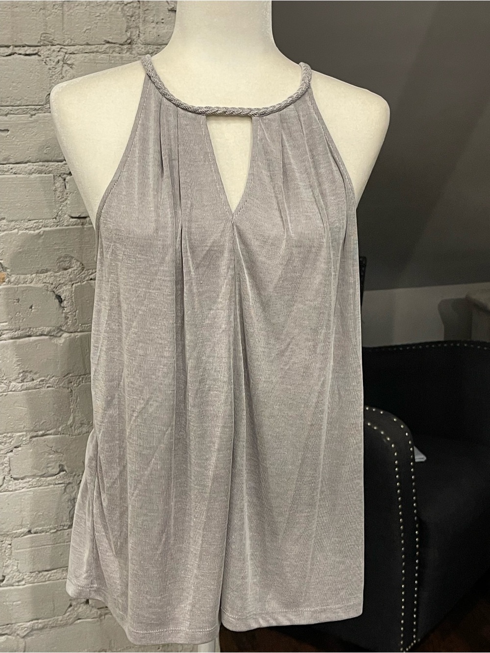 Pixley Heather Gray Braided Halter Tunic